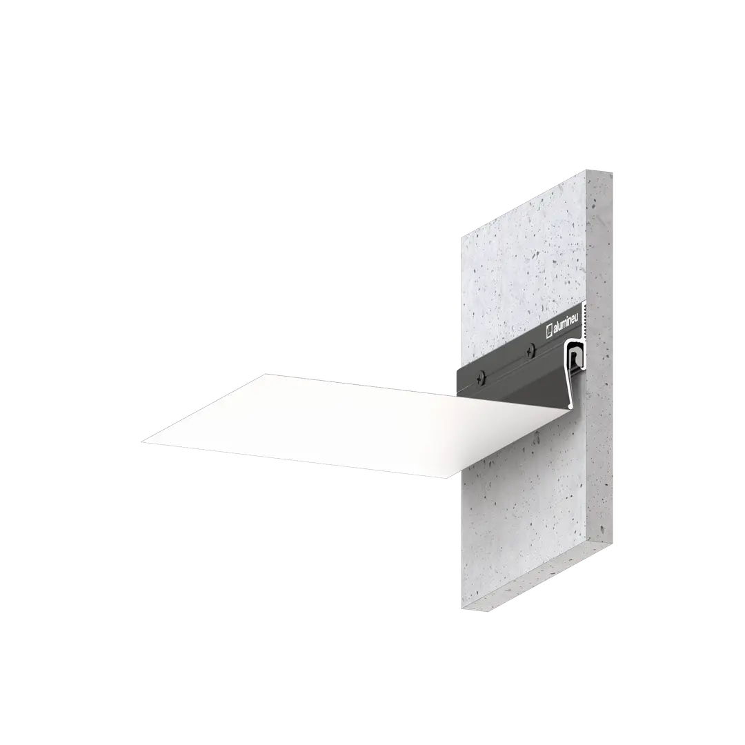 Spanndecke mit 5-mm-Schattenfuge an der Betonwand, Wand-Schattenfugenprofil INVISIA X201
