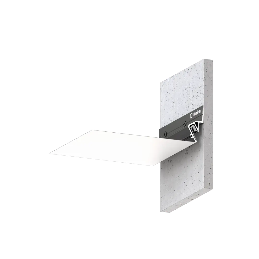 Schattenfuge 7,7 mm zwischen Wand und Spanndecke ohne sichtbare Befestigung, INVISIA X205 an Beton